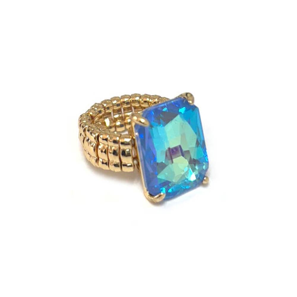 Dopamine Rectangular Glass Cocktail Stretch Adjustable Ring - Picture 2 of 16